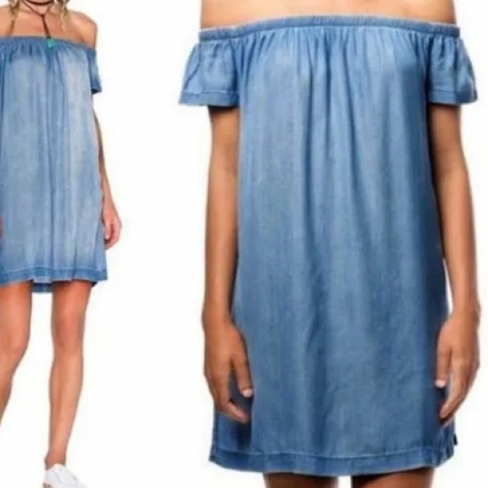 cloth & stone Chambray Off the Shoulder Dress Medium